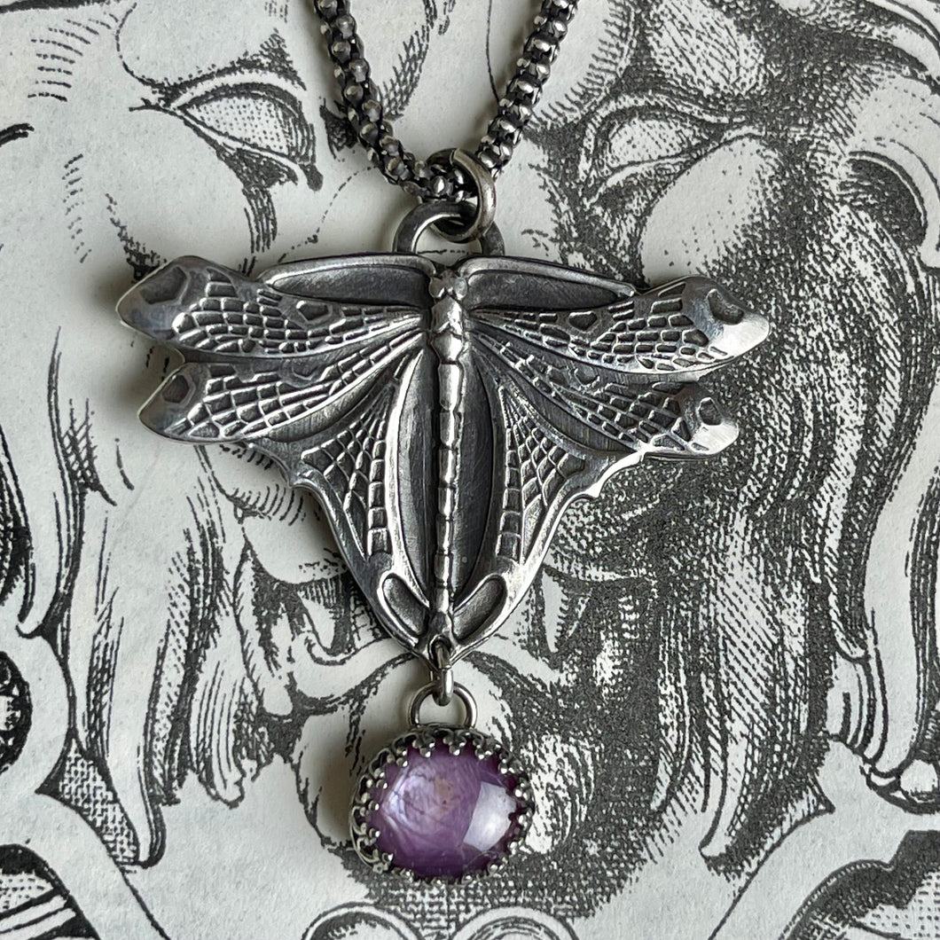 Dragonfly Ruby Handmade Necklace Art Nouveau Sterling