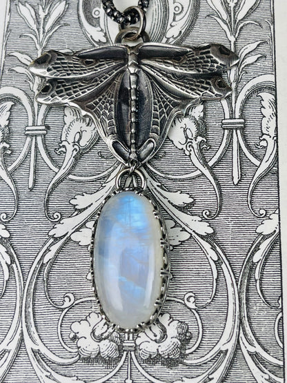 Dragonfly Moonstone Handmade Necklace Art Nouveau Sterling