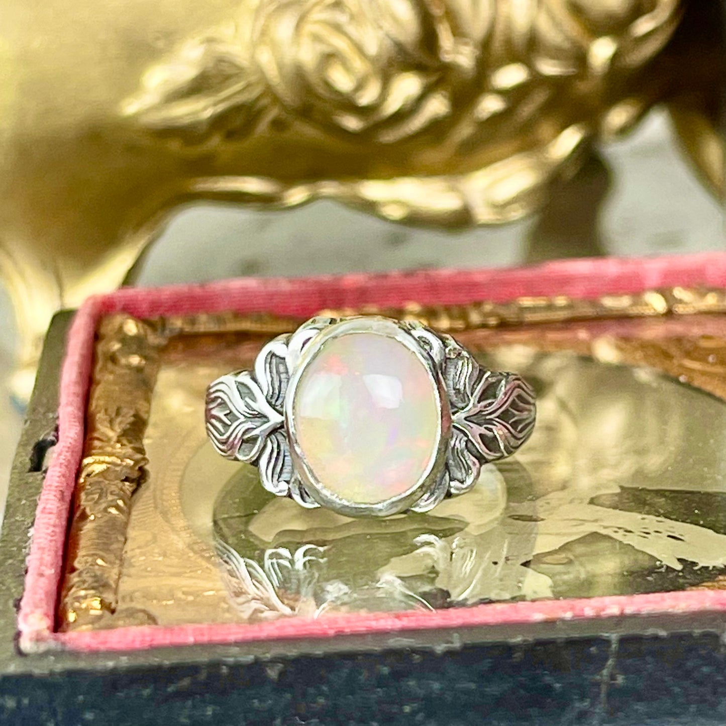 { Fleur } Floral Art Nouveau Opal Sterling Ring