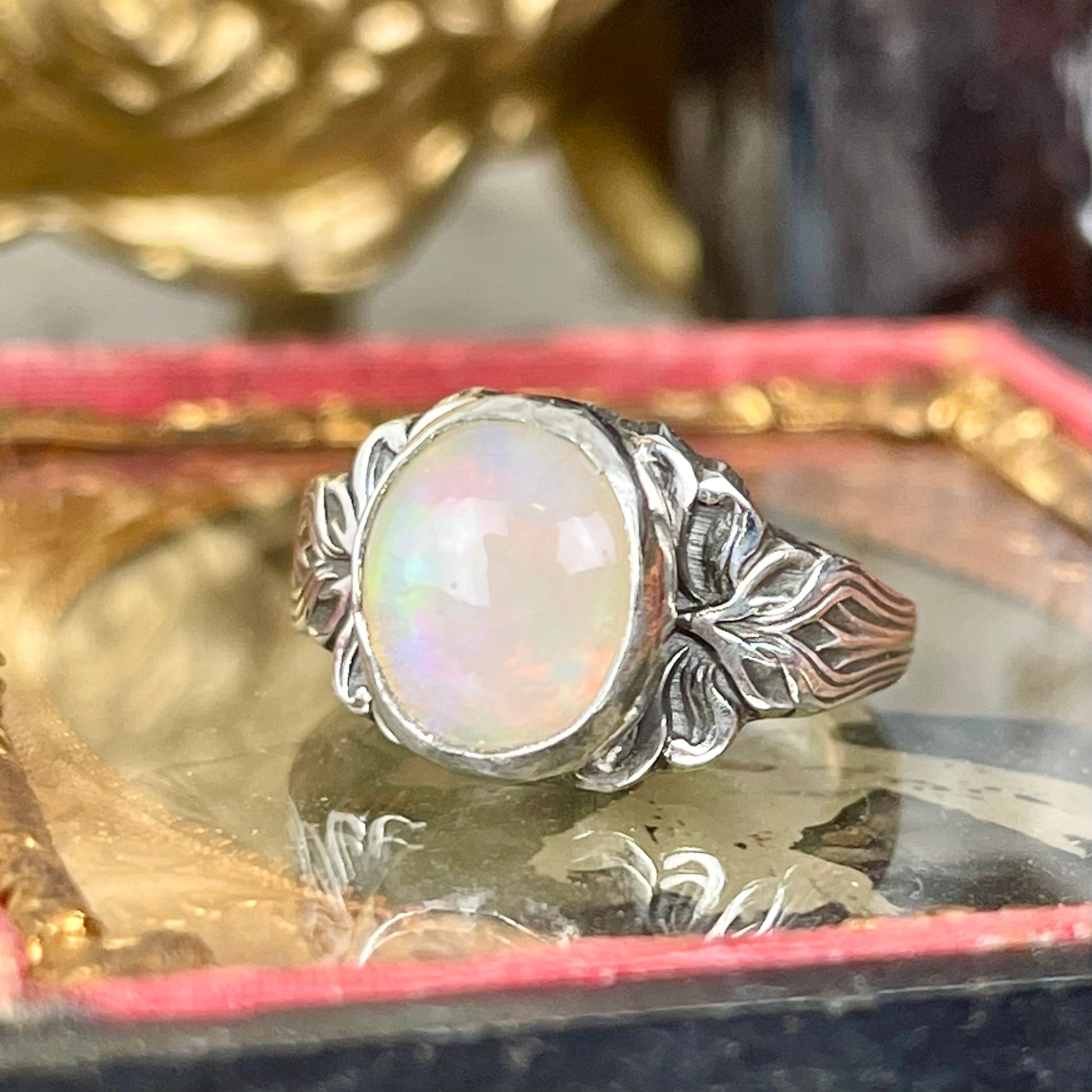 Fleur Floral Art Nouveau Opal Sterling Ring