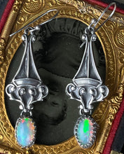 Load image into Gallery viewer, Filigree Dangle Opal Art Nouveau Earrings Sterling

