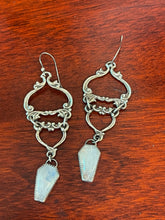 Load image into Gallery viewer, Gothic Victorian Floral Drop Moonstone Coffin Earrings
