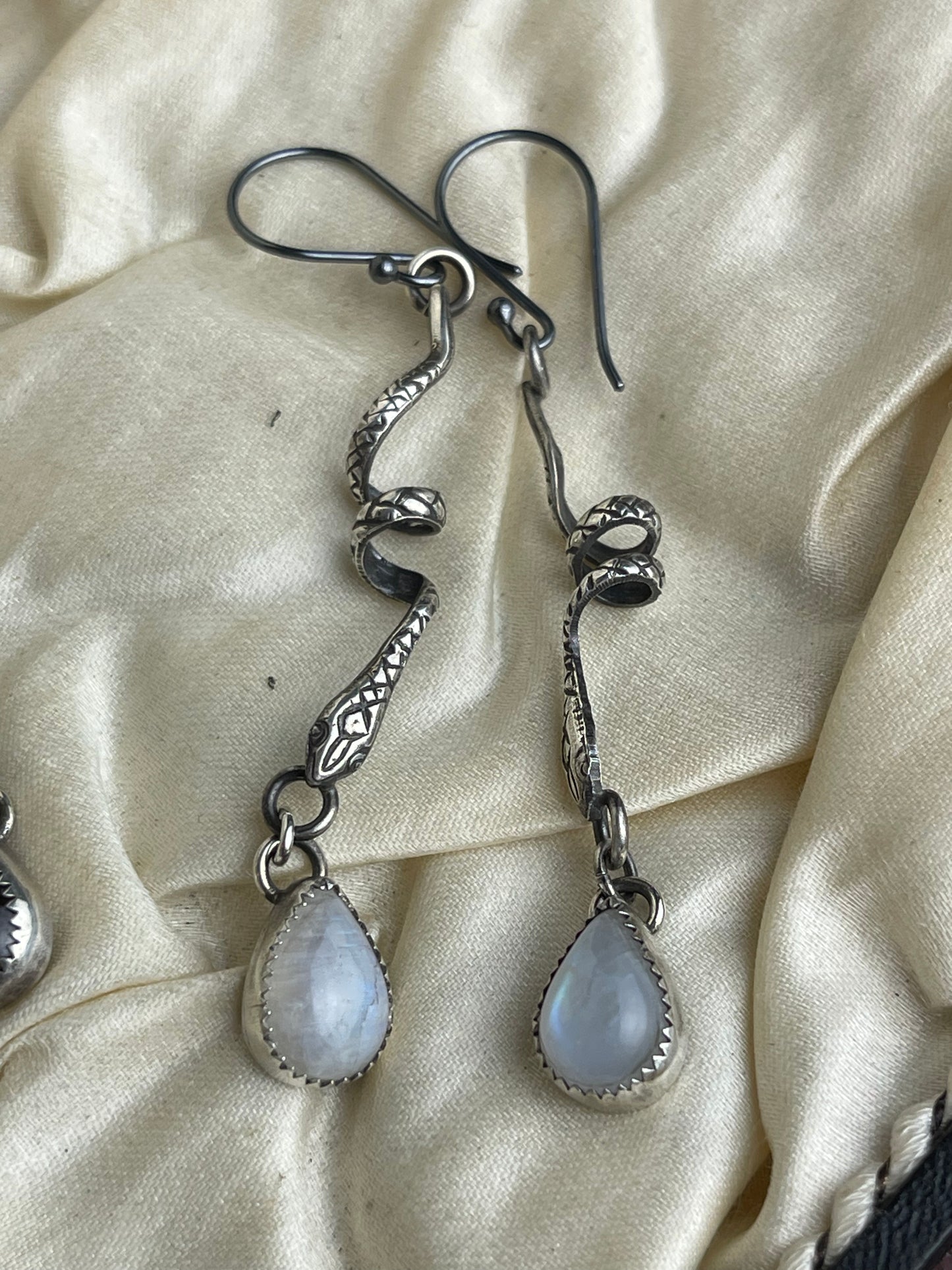 Sterling Coiled Snakes Stone Drop Earrings