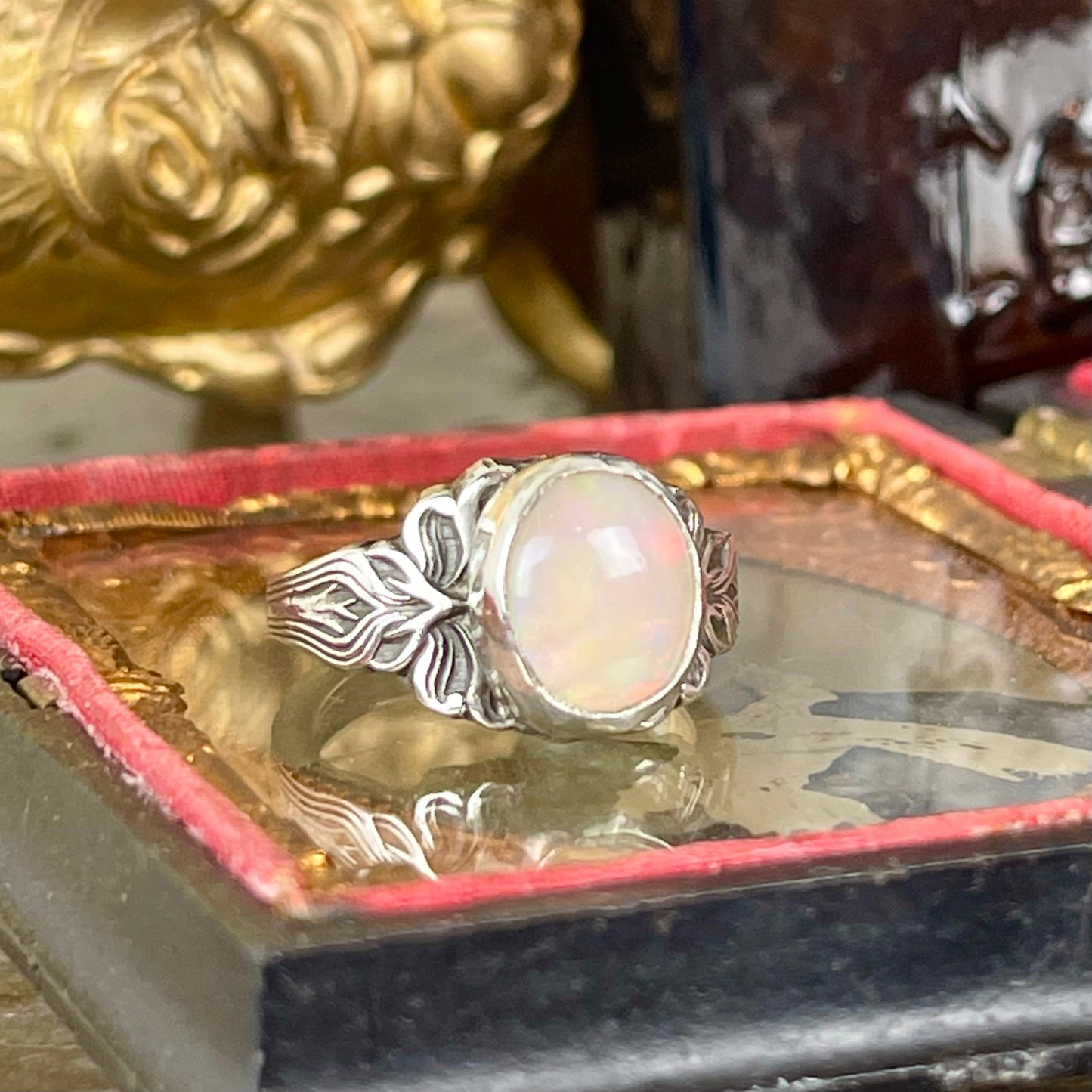 { Fleur } Floral Art Nouveau Opal Sterling Ring