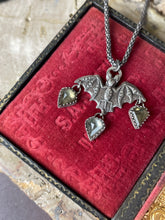 Load image into Gallery viewer, Gothic Victorian Bat Sterling Art Nouveau Necklace w/ Pyrite Trillions
