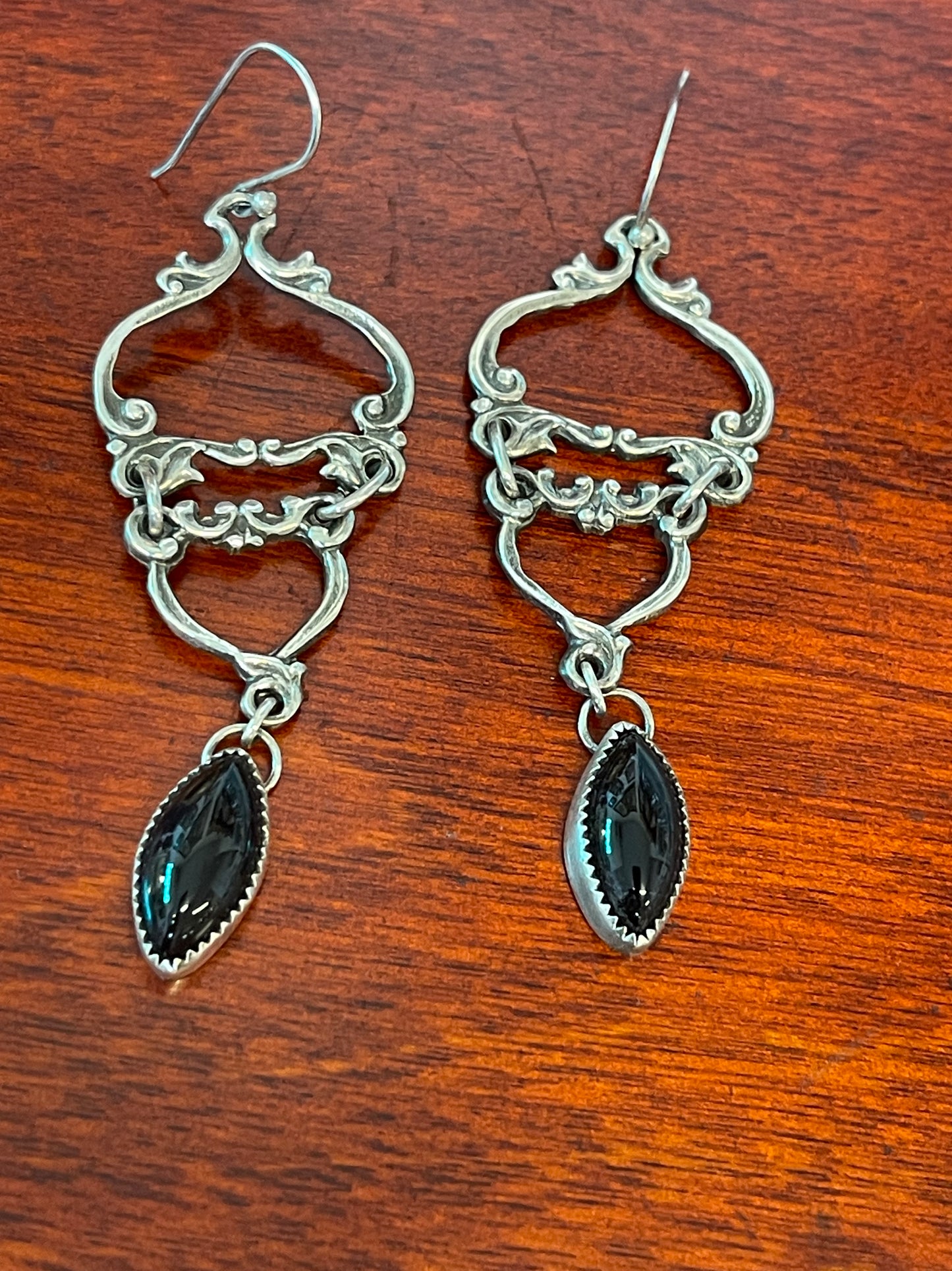 Gothic Victorian Floral Drop Onyx Earrings