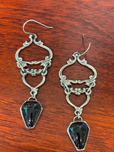 Load image into Gallery viewer, Gothic Victorian Floral Drop Onyx Coffin Earrings
