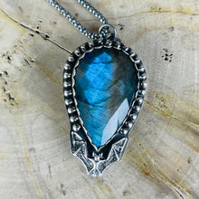 Load image into Gallery viewer, Gothic Victorian Vampire Bat Labradorite Sterling Handmade Necklace
