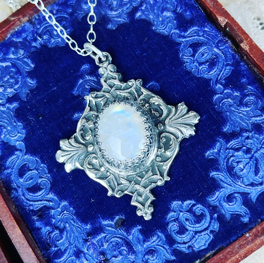 Victorian Filigree Sterling Moonstone Necklace