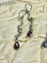 Load image into Gallery viewer, Sterling Coiled Snakes Stone Drop Earrings
