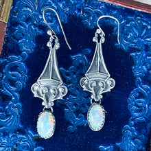 Load image into Gallery viewer, Filigree Dangle Opal Art Nouveau Earrings Sterling
