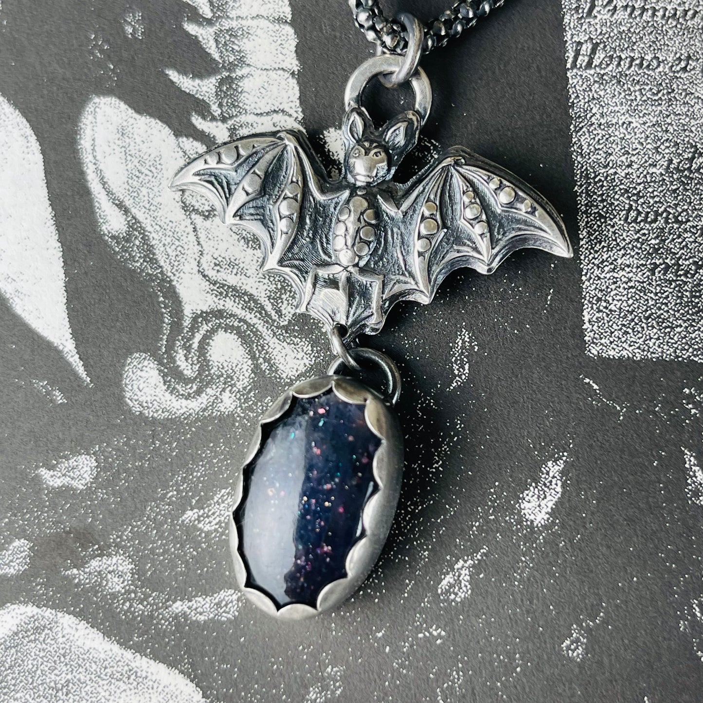 Gothic Victorian Bat Sterling Art Nouveau Necklace With Stone Options
