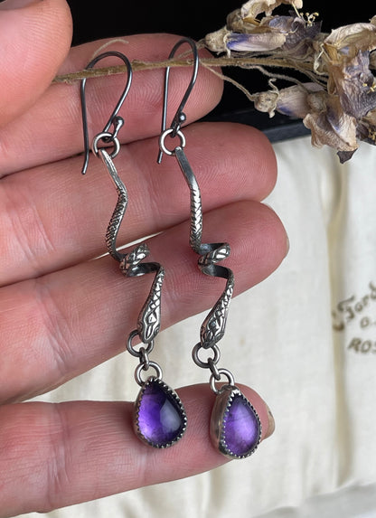 Sterling Coiled Snakes Stone Drop Earrings