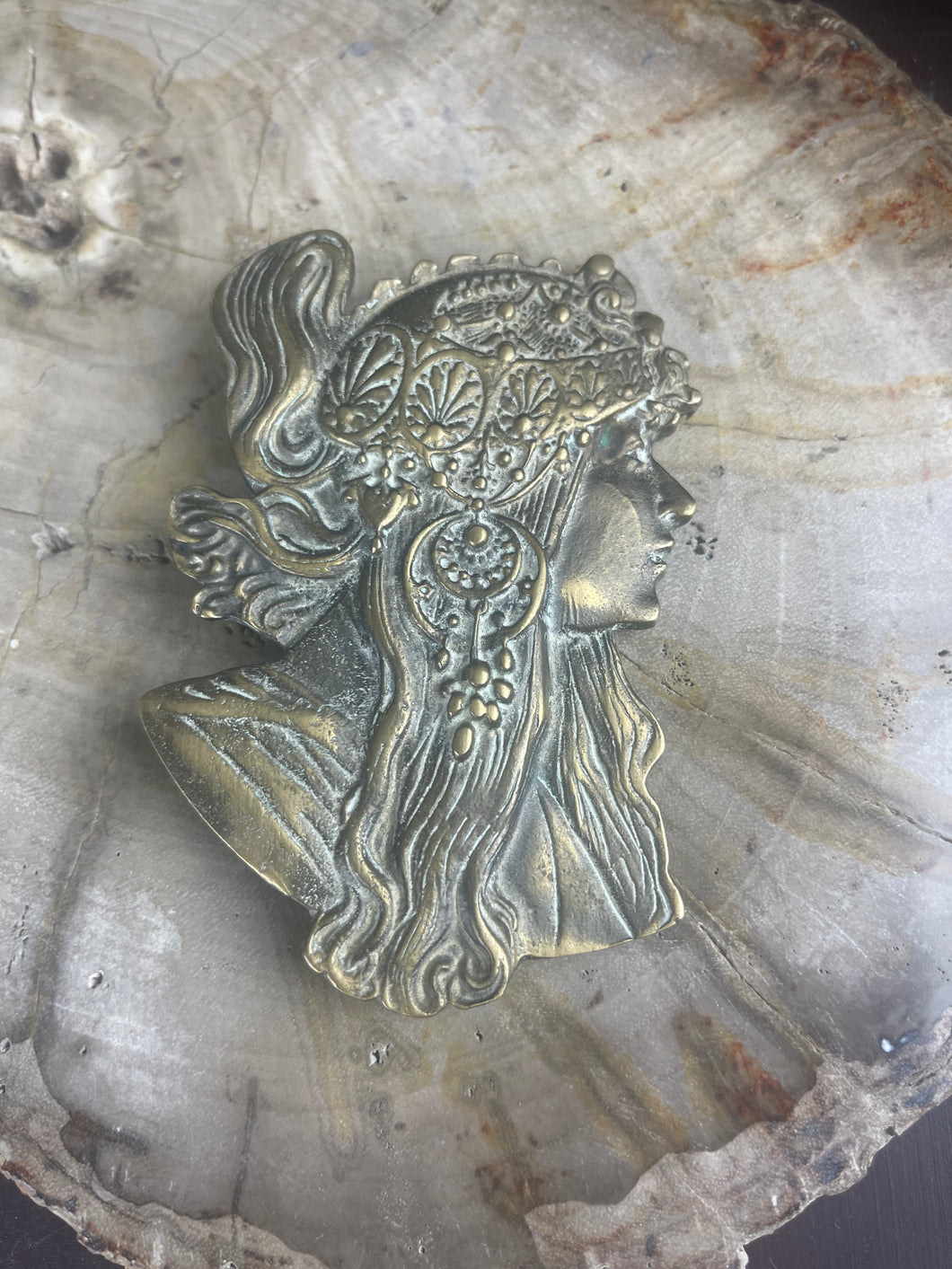 Antique Mucha Brass Belt Buckle