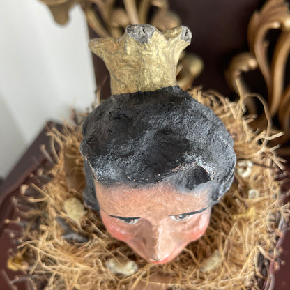 Antique French Hand Puppet Head Queen Crown