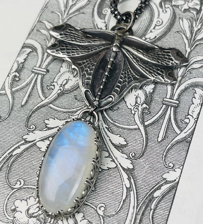 Dragonfly Moonstone Handmade Necklace Art Nouveau Sterling