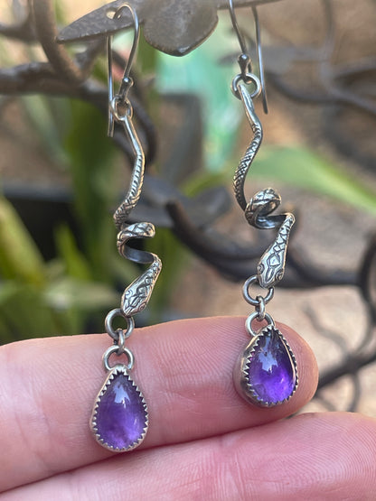 Sterling Coiled Snakes Stone Drop Earrings