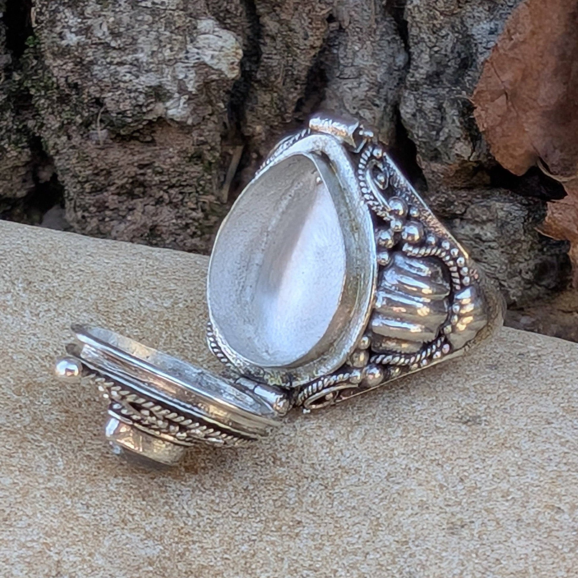 Large Poison Ring in Sterling Silver with Teardrop Gemstone - Loved To Death