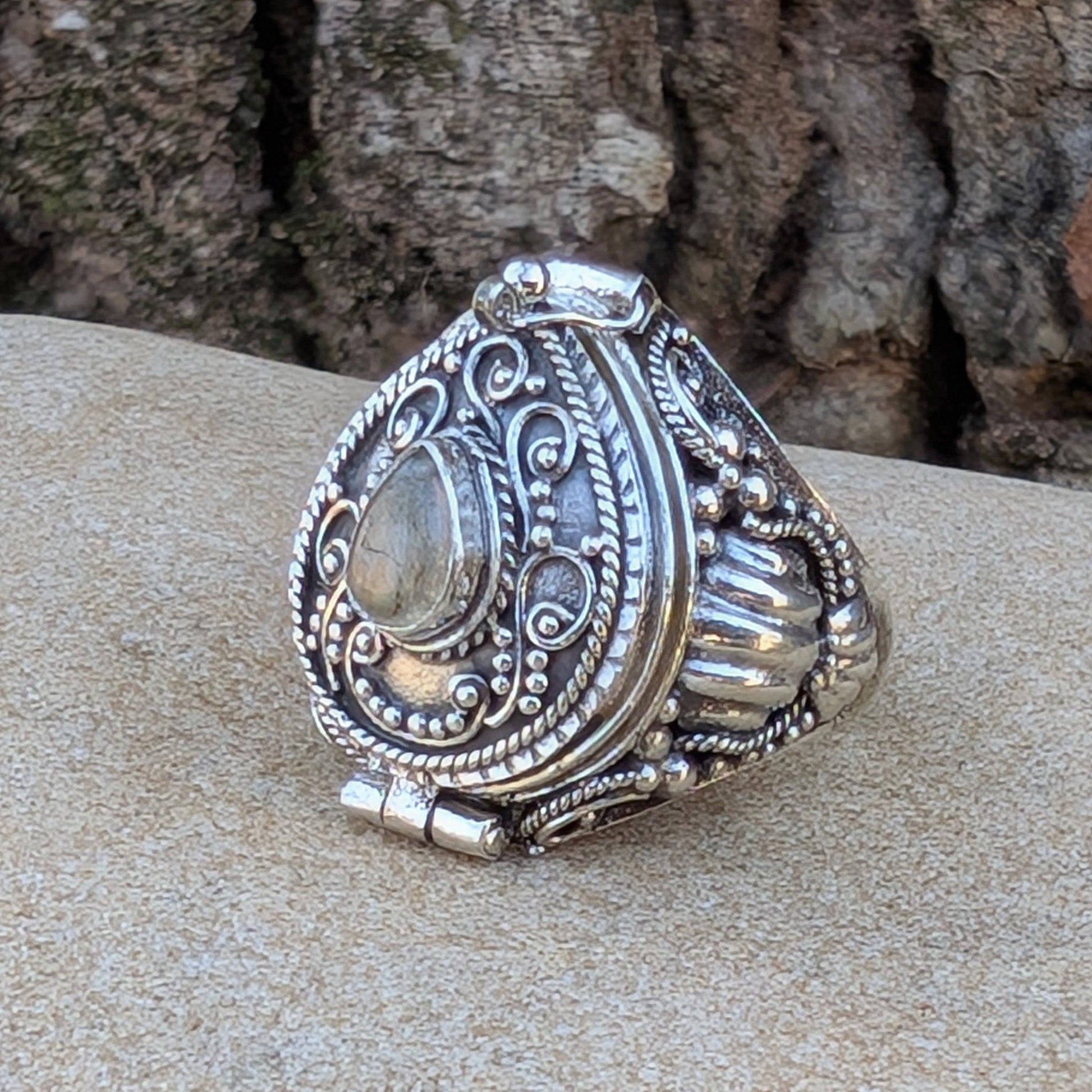 Large Poison Ring in Sterling Silver with Teardrop Gemstone - Loved To Death