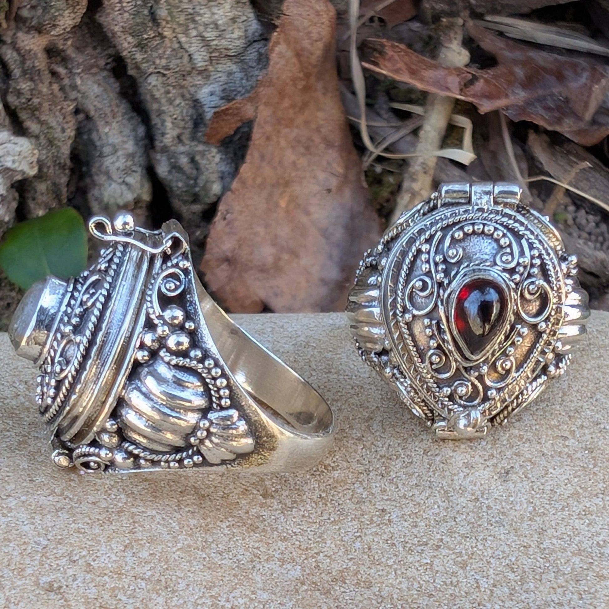 Large Poison Ring in Sterling Silver with Teardrop Gemstone - Loved To Death