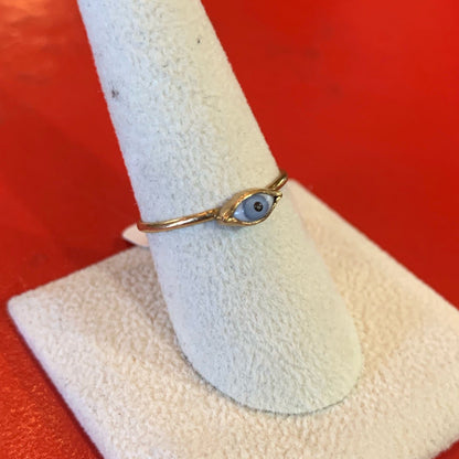 Mini Glass Eye Brass Ring Blue - Loved To Death