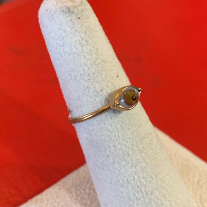 Mini Glass Eye Brass Ring Brown - Loved To Death