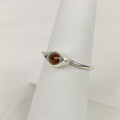 Mini Glass Eye Silver Plate Brass Ring Brown - Loved To Death