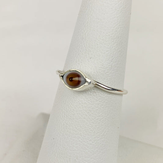 Mini Glass Eye Silver Plate Brass Ring Brown - Loved To Death