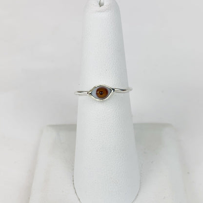 Mini Glass Eye Silver Plate Brass Ring Brown - Loved To Death