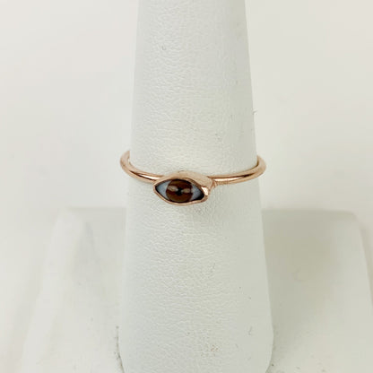 Mini Rose Gold Brown Glass Eye Ring - Loved To Death