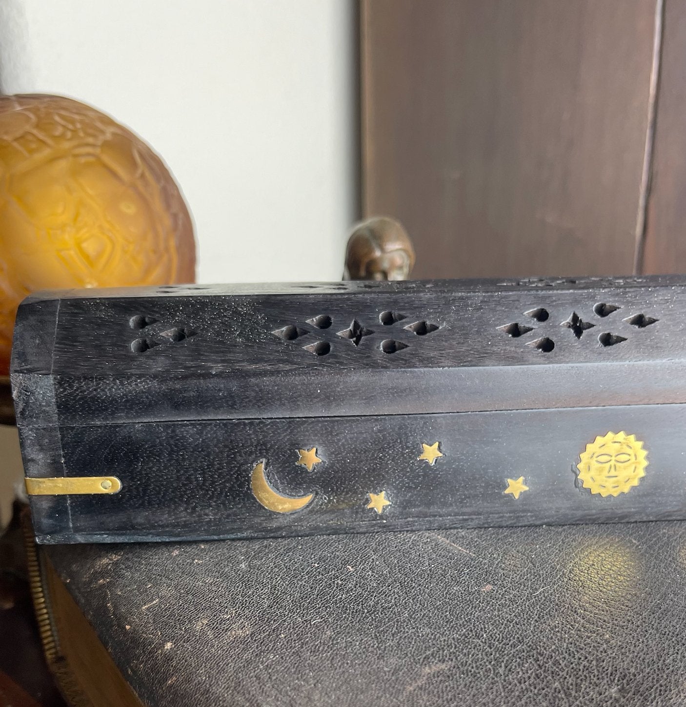 Moon, Sun & Stars Black Wood Incense Burner Box - Loved To Death