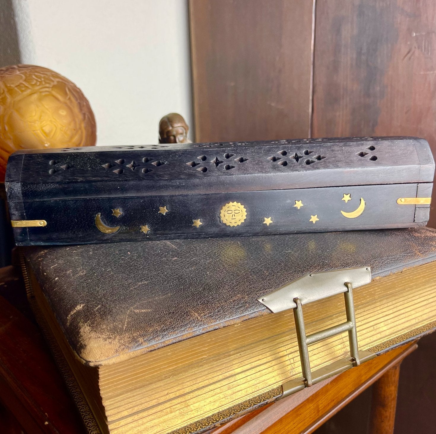 Moon, Sun & Stars Black Wood Incense Burner Box - Loved To Death