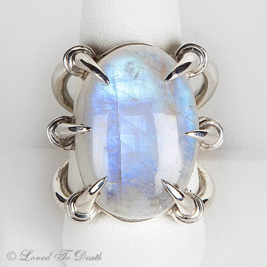 Moonstone Claw Sterling Ring - Loved To Death