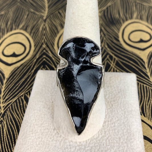 Obsidian Arrowhead Sterling Ring - Loved To Death