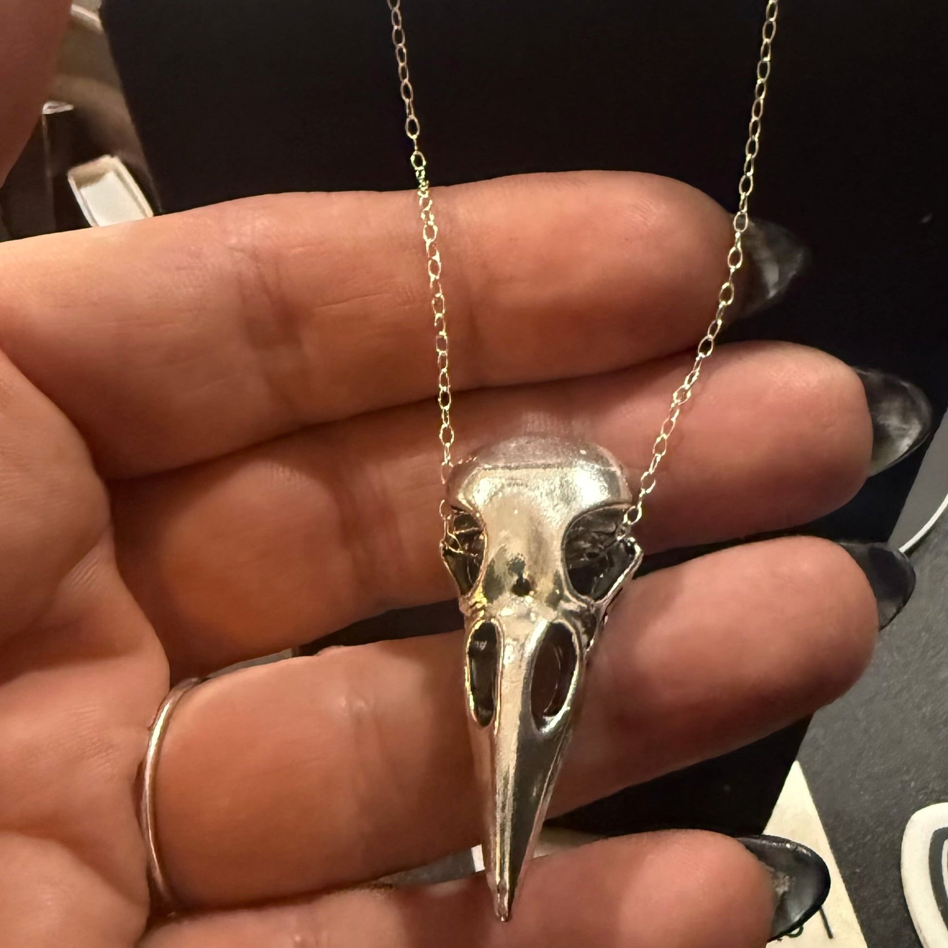 Pewter Raven Skull Sterling Chain Necklace - Loved To Death