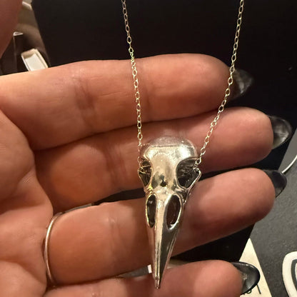 Pewter Raven Skull Sterling Chain Necklace - Loved To Death