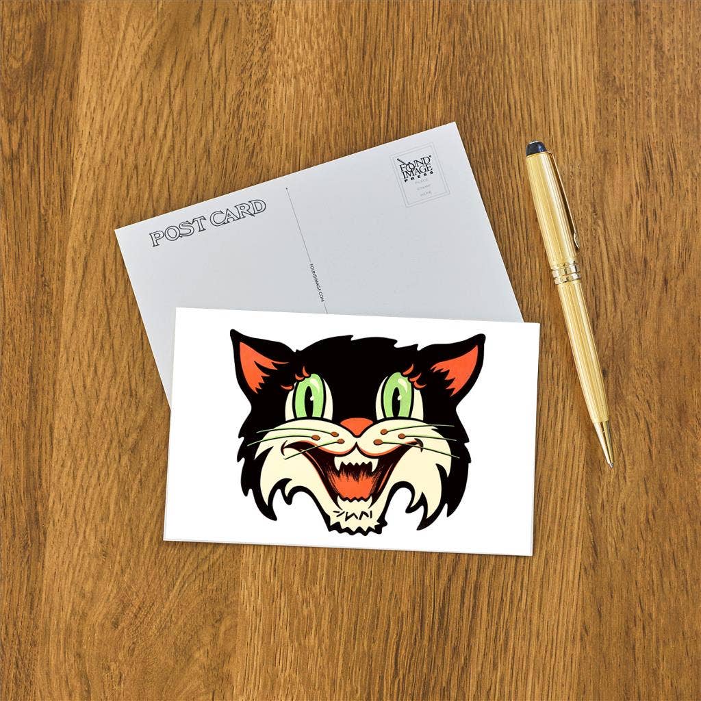 Postcard Crazed Black Cat Face HW - 234 - Loved To Death