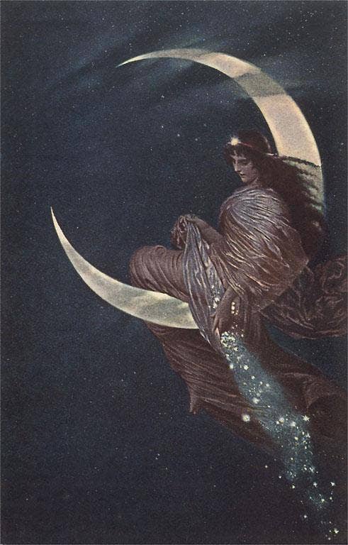 Postcard Enchantress Sitting on Moon AT - 382 - Loved To Death