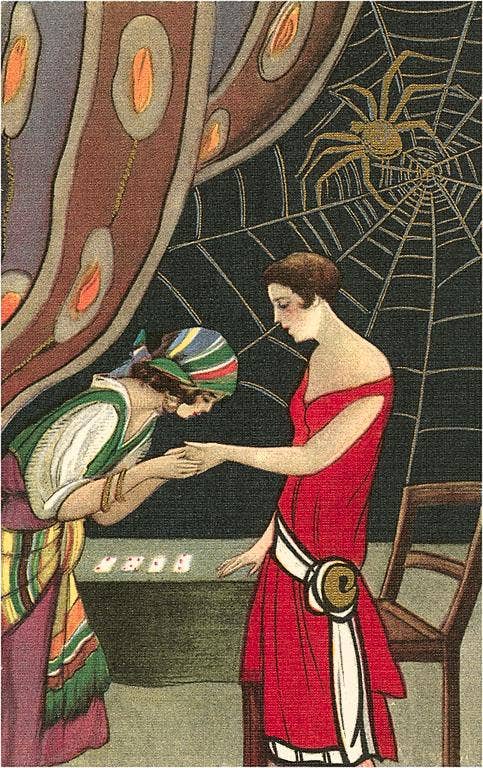 Postcard Fortuneteller Reading Flapper's Palm FG - 99 - Loved To Death