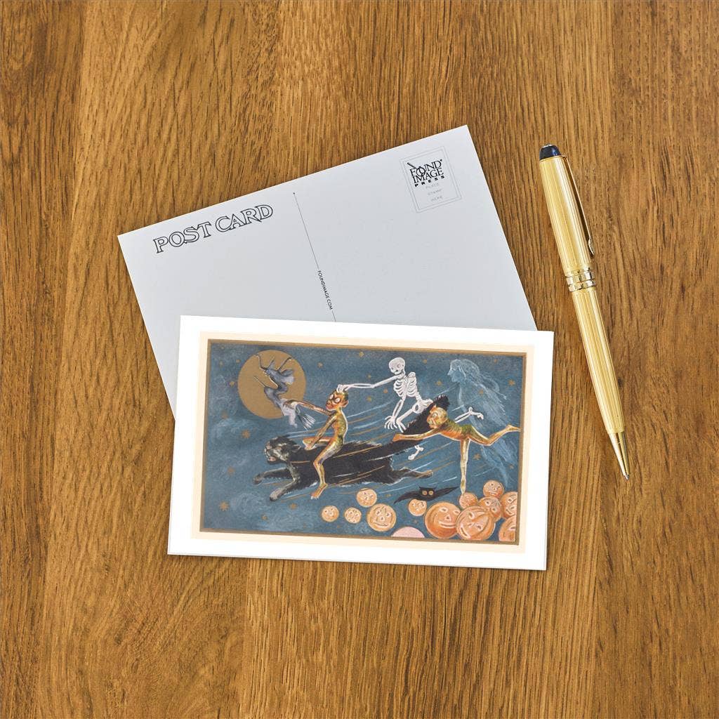 Postcard Ghoul Riding Black Cat HW - 263 - Loved To Death