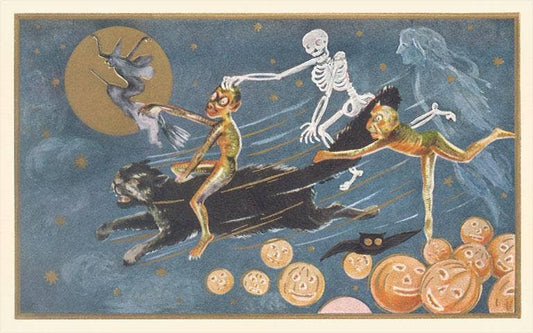 Postcard Ghoul Riding Black Cat HW - 263 - Loved To Death