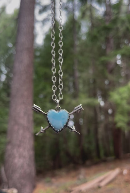 Gothic Victorian Handmade Crossed Arrow Larimar Heart Sterling Necklace