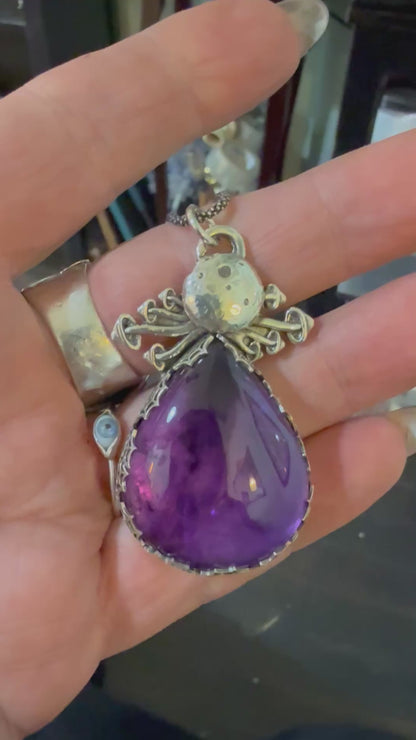 Sterling Mystic Moon Mushroom Amethyst Necklace