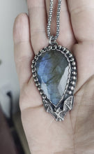 Load and play video in Gallery viewer, Gothic Victorian Vampire Bat Labradorite Sterling Handmade Necklace
