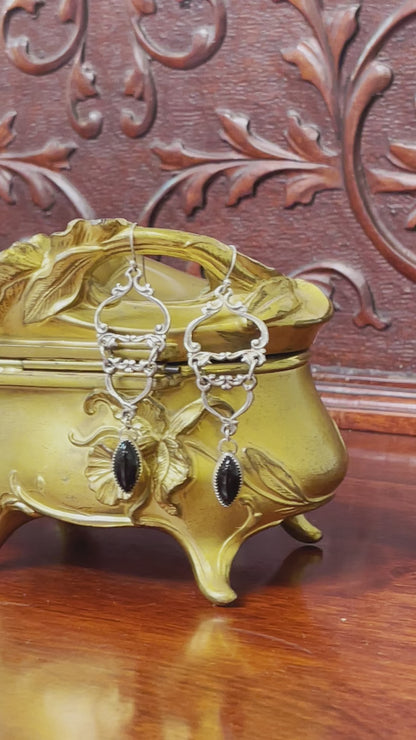 Gothic Victorian Floral Drop Onyx Earrings