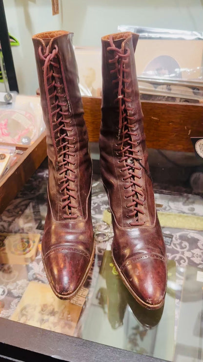 Victorian Brown Leather Witch Boots