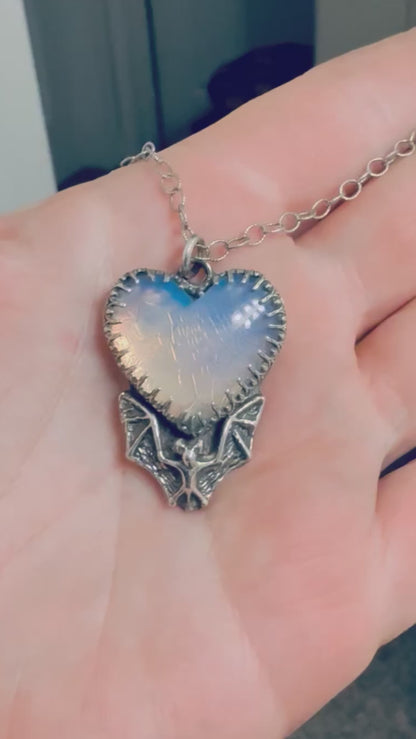 Opaline Spiderweb Heart Bat Handmade Sterling Necklace