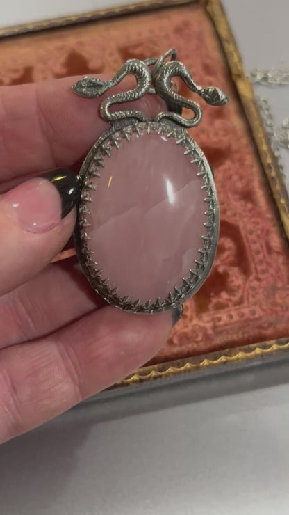 Sterling Snakes Rose Quartz Necklace