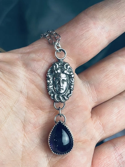 The Mini Medusa Gothic Victorian Sterling Necklace Amethyst