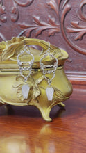 Load and play video in Gallery viewer, Gothic Victorian Floral Drop Moonstone Coffin Earrings
